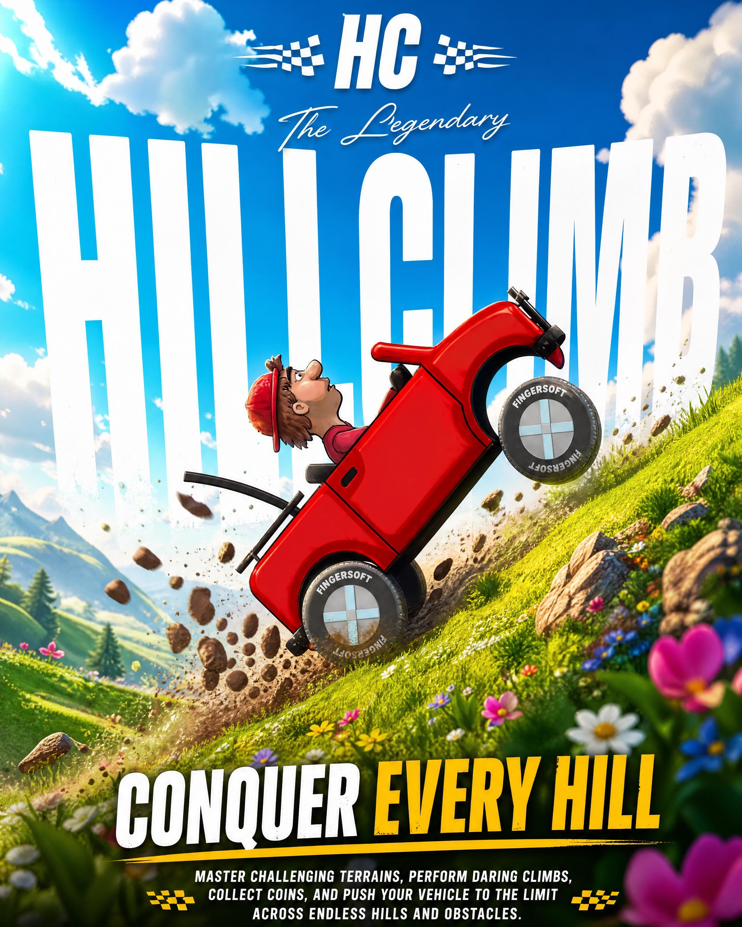 Hill Climb Racing Adventure Poster Prompt